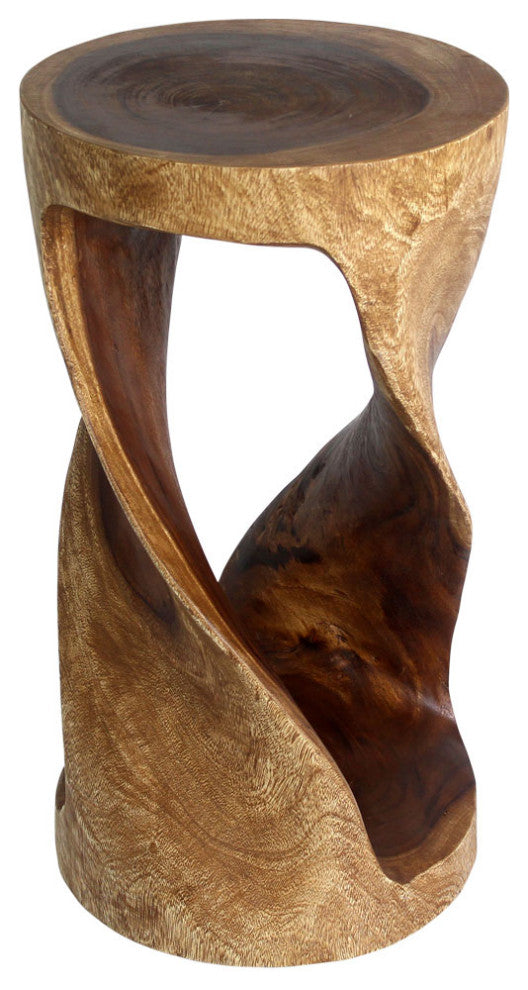 Haussmann Round Wood Twist Accent Table 14 in DIA x 26 in High Walnut Oil