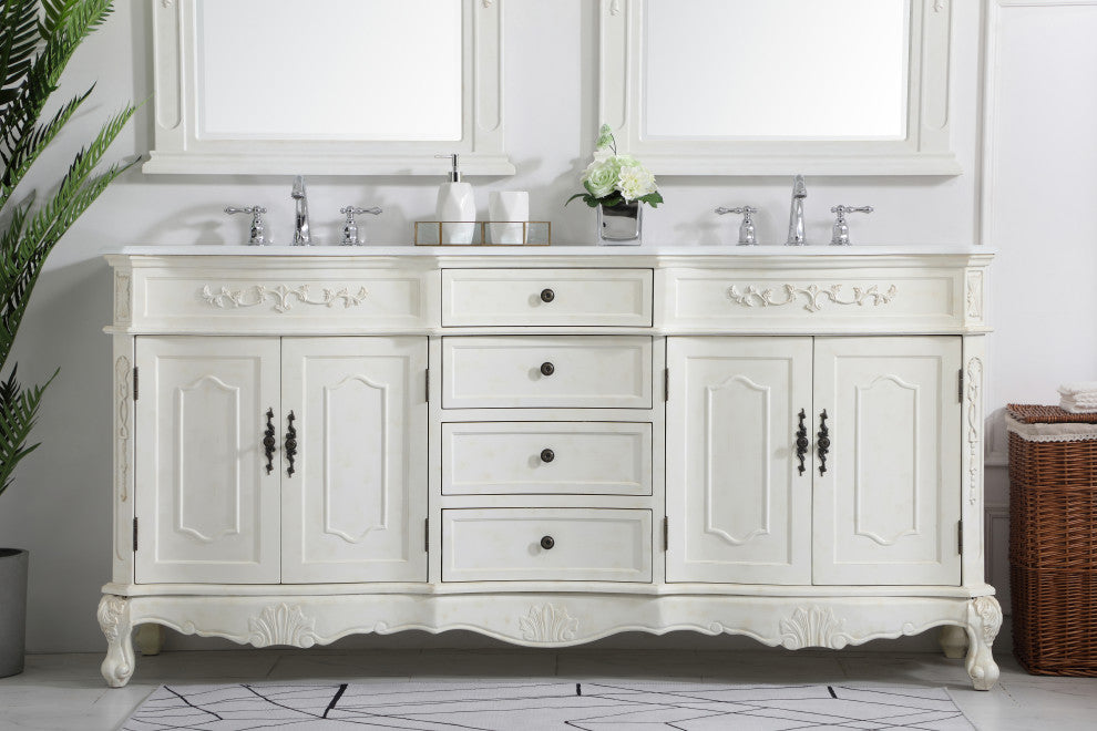 Bathroom Vanity, Antique White, 72", Double Sink