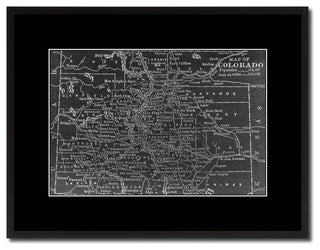 Colorado Monochrome Map Print On Canvas With Black Custom Frame, 16" X 21"
