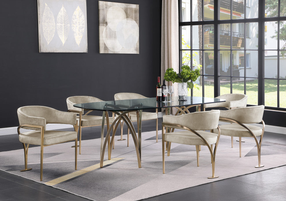 Madelyn Upholstered Dining Chair, Set of 2, Stone, Velvet, Gold Finish