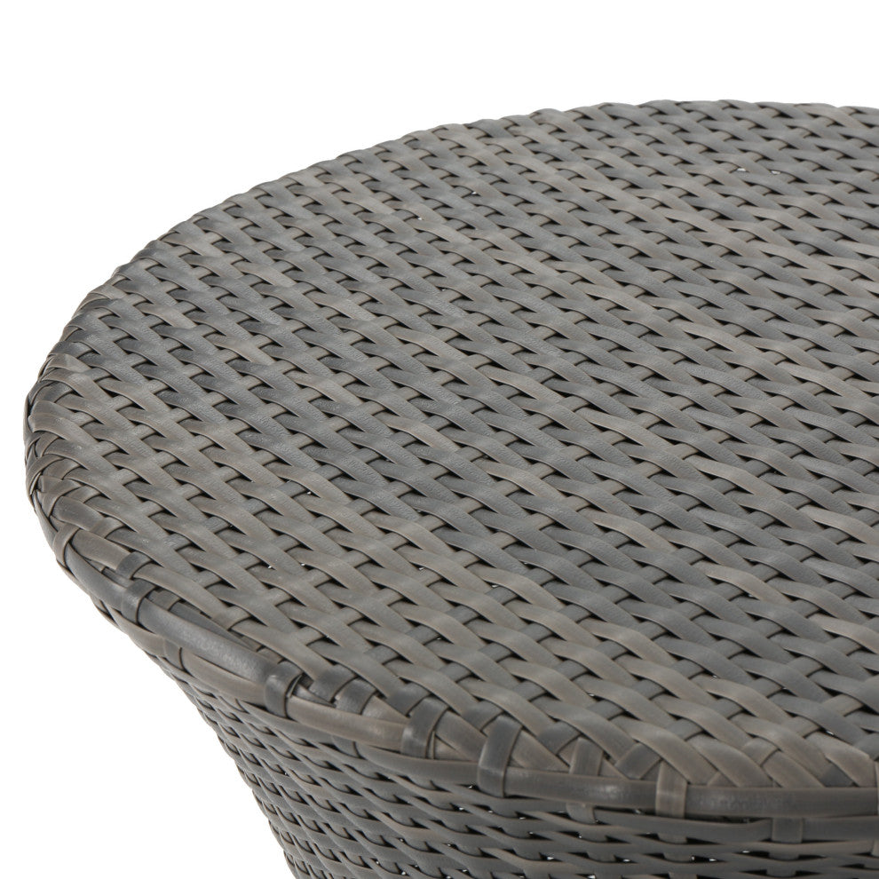GDF Studio 3-Piece Alfheimr Outdoor Gray Wicker Stacking Chair Chat Set, Hour Glass Table
