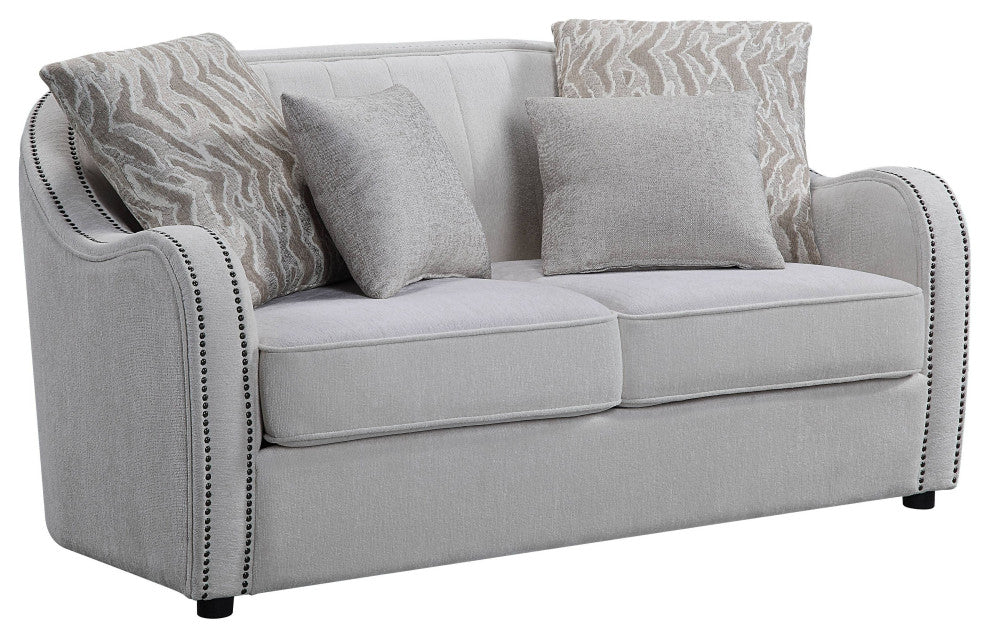 Mahler Loveseat With 4 Pillows, Beige Linen