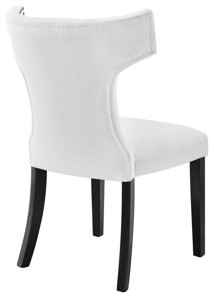 Side Dining Chair, Rivet Nailhead, White, Fabric, Modern