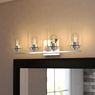 Park Ridge 4.75" 1-Light Black Bathroom Vanity Fixture, Clear Glass Shade, Satin Nickel, 4-Light