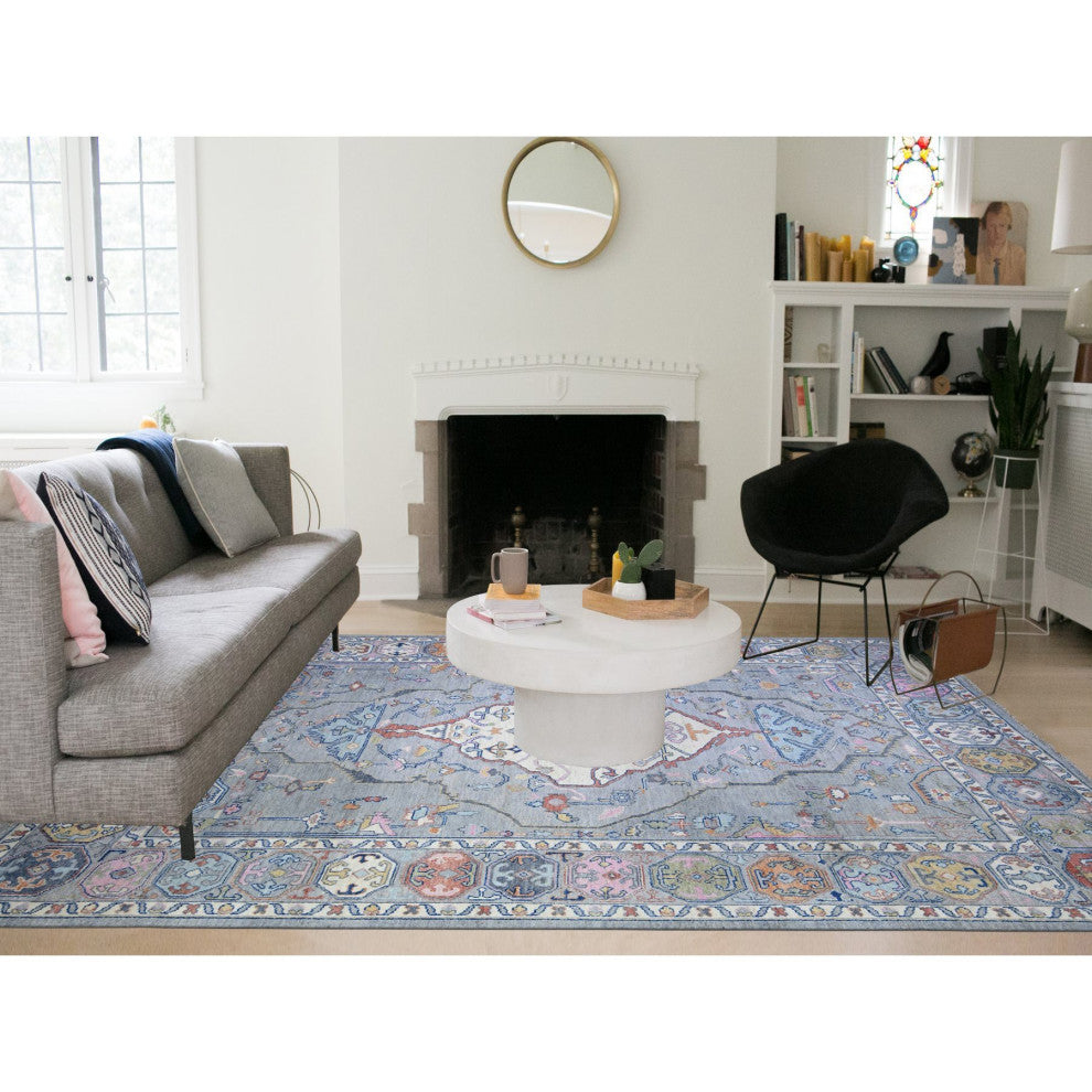 Cloud Gray Anatolian Village Inspired Wool Hand knotted Oriental Rug 10'3"x13'7"