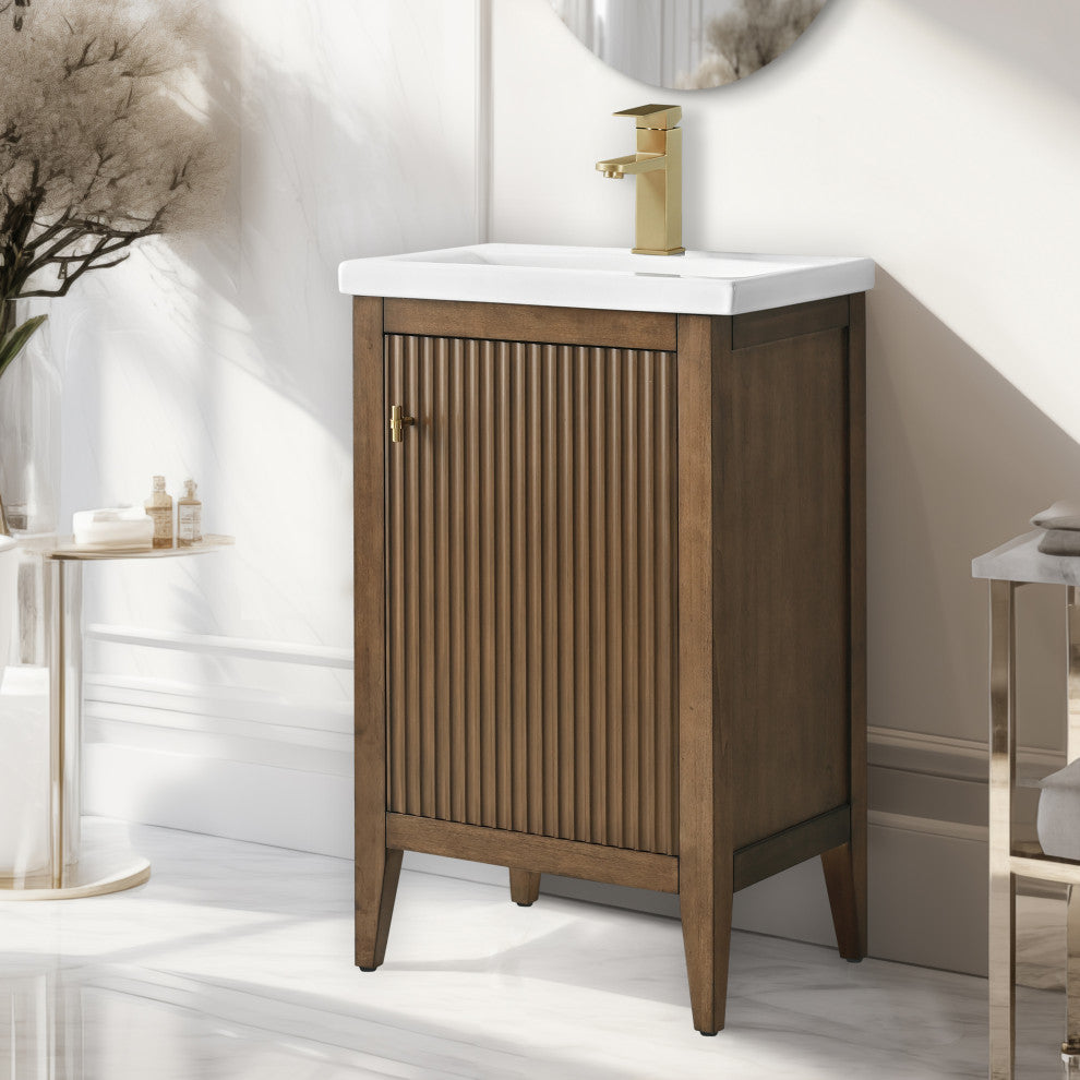 Vanity Art Freestanding Vanity, Walnut, 20", Single Sink, Golden Brushed
