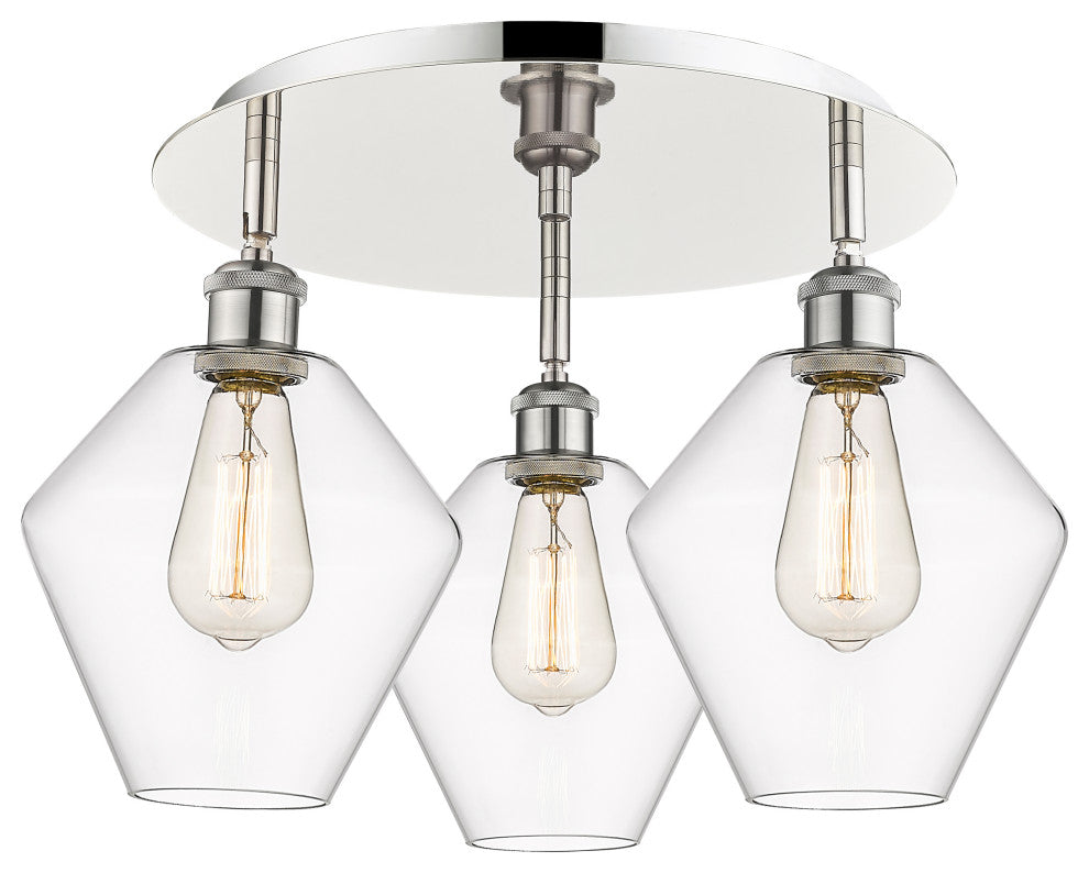 Cindyrella-3 Light 20" Flush Mount-Polished Nickel, Clear Glass Shade