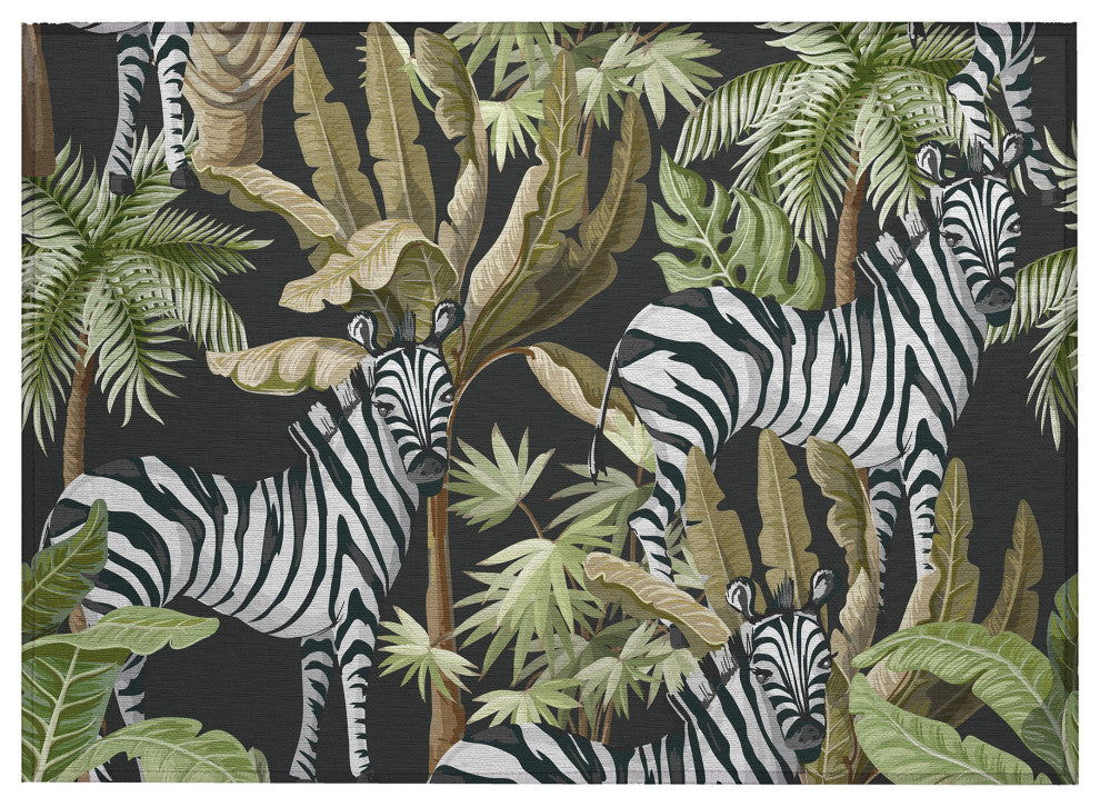 Indoor/Outdoor Tropics TC13 Black Machine Washable 1'8" x 2'6" Rug
