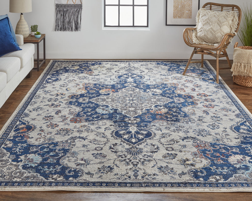 Weave & Wander Bellini Rug, Blue/Gray/Rust, 9ft-2in x 12ft-4in