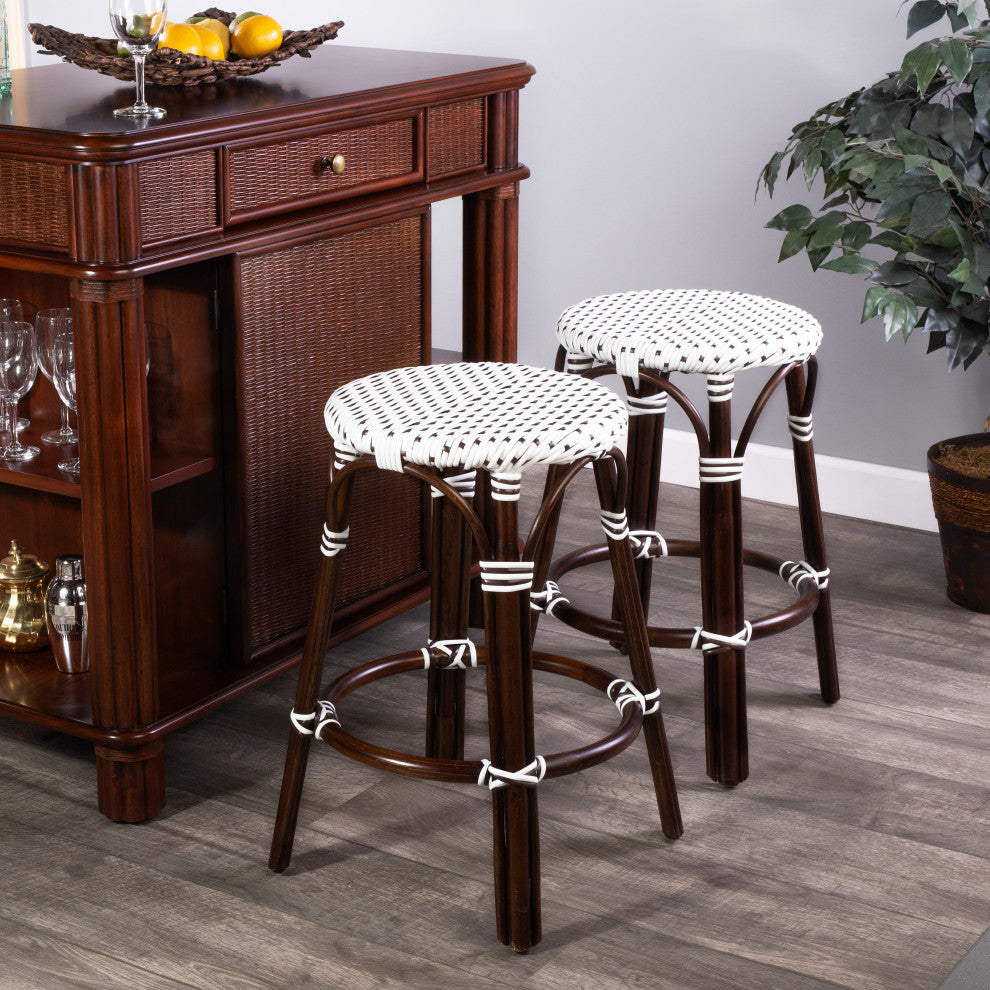 Tobias Brown and White Rattan Counter Stool