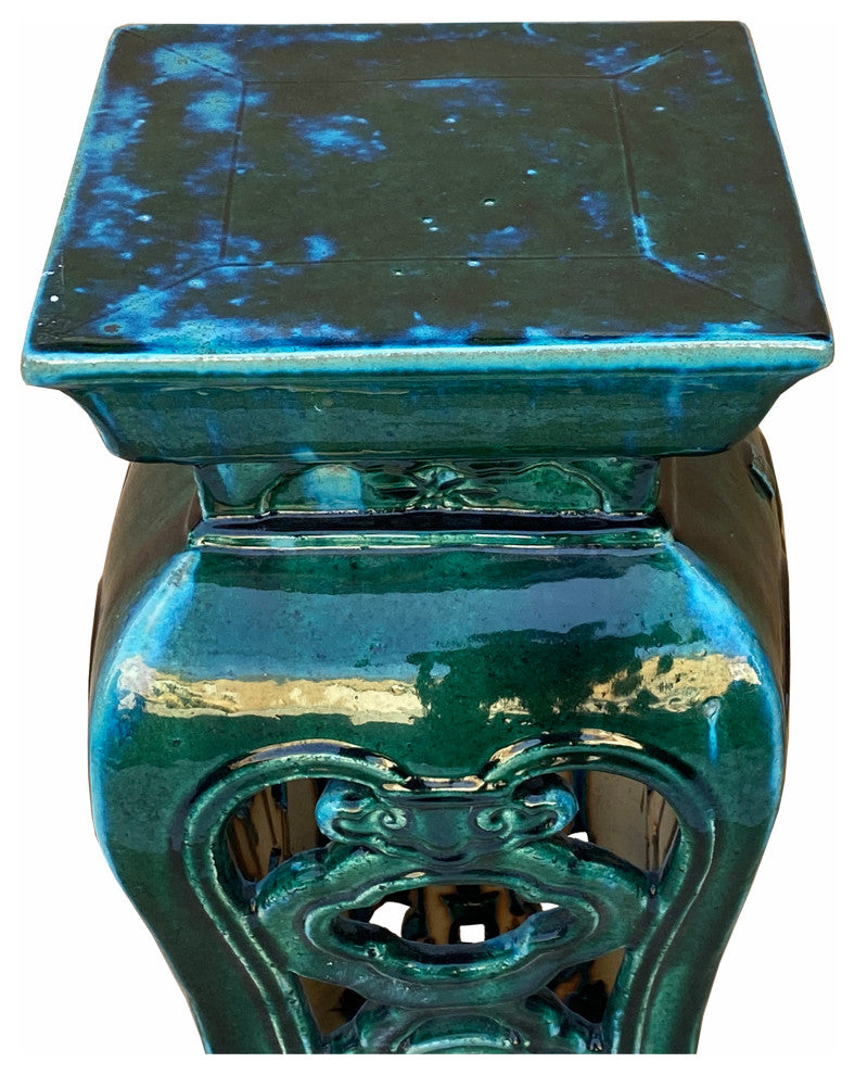 Ceramic Clay Green Square Tall Pedestal Table Flower Display Stand Hcs7005