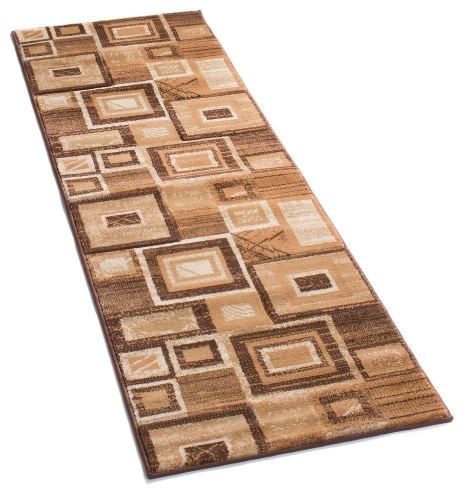 Well Woven Brooklyn Victoria Brown Beige Modern Squares Geo Runner Rug