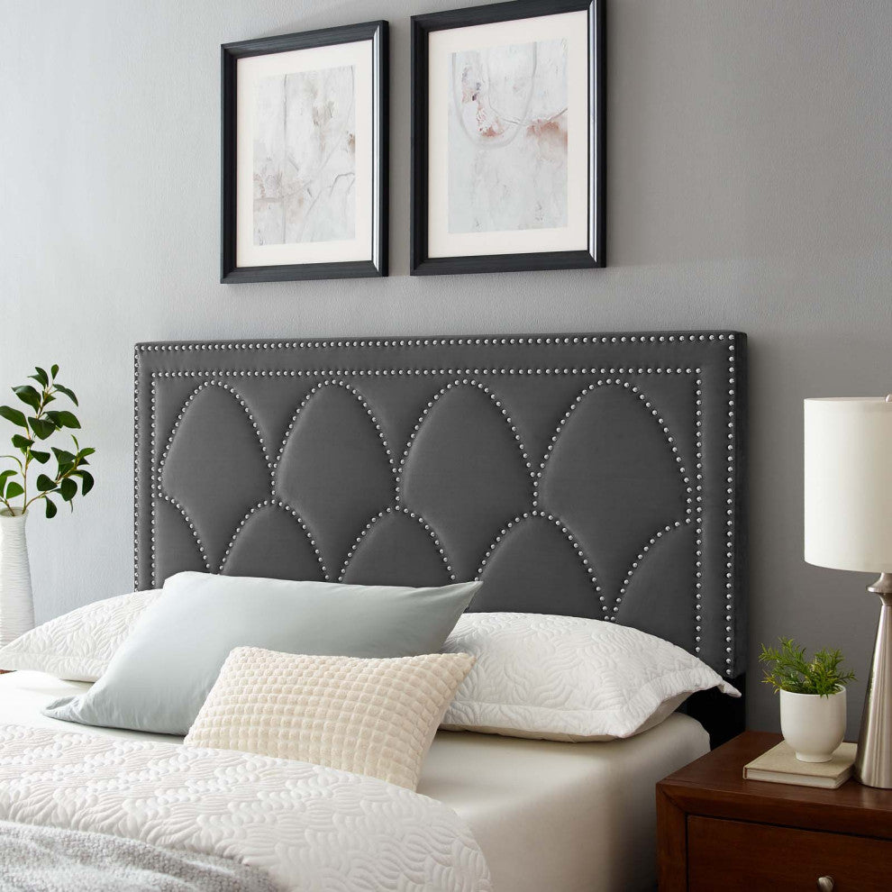 Greta Performance Velvet Twin Headboard, Charcoal