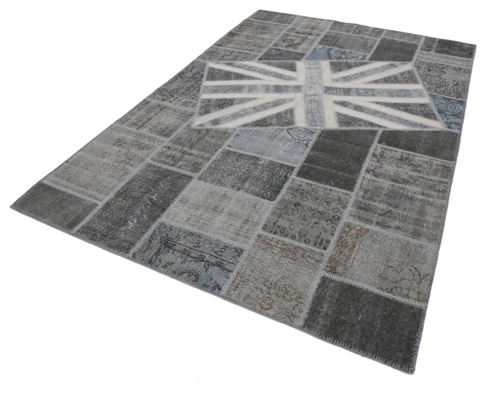 Rug N Carpet - Hand-knotted Turkish 6' 6'' x 9' 10'' Flag Patchwork Rug