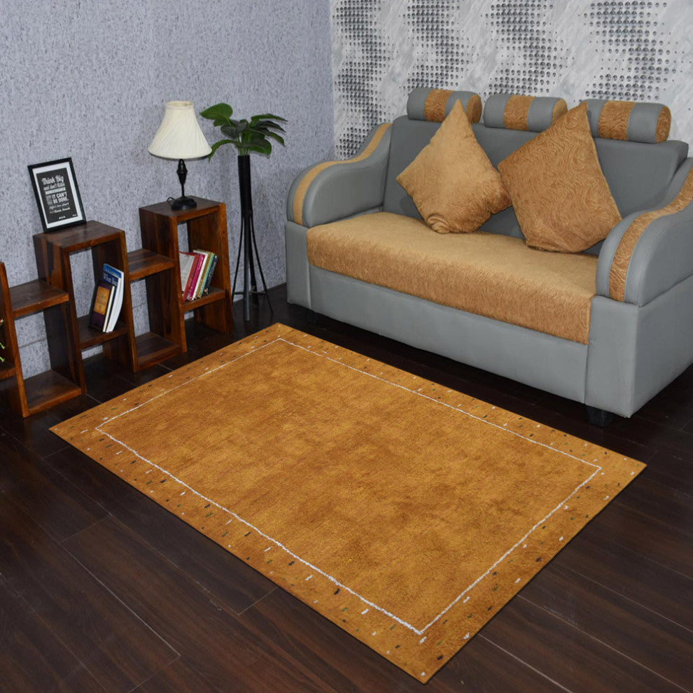 HAND KNOTTED LOOM SILK ECO-FRIENDLY AREA RUG-5'x8',Rectangle,Orange,Contemporary
