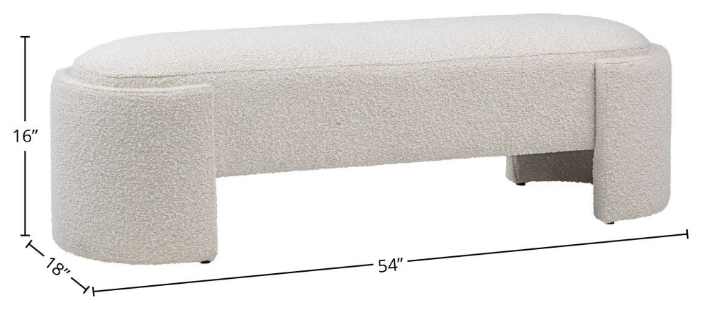 Shawn Boucle Round Bench With Round Half-Bezel Foot, Off-White