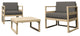 Compamia Mykonos Club 3-Piece Seating Set, Taupe With Sunbrella Charcoal Cushion