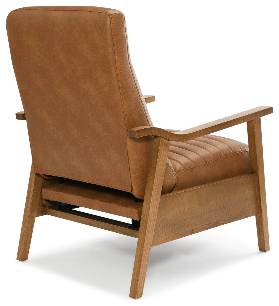 Arthur Wood Arm Push Back Recliner - Saddle Brown