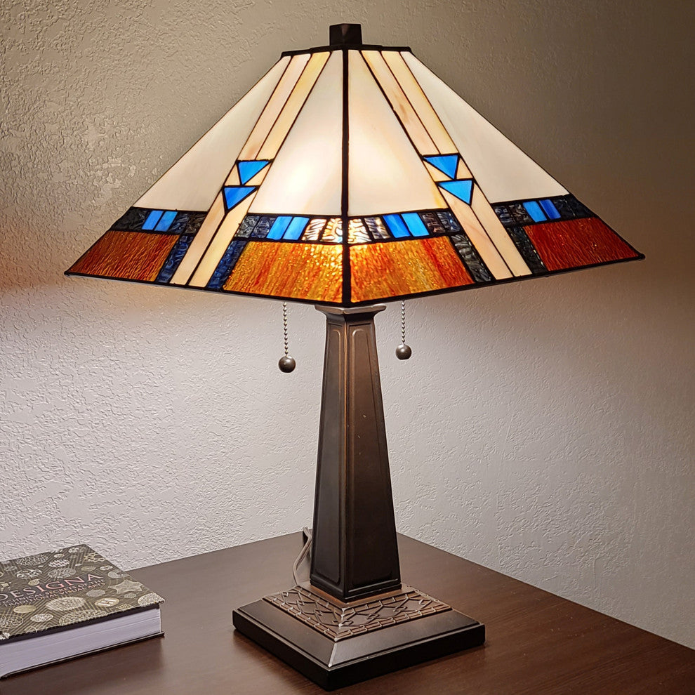 Tiffany Style 2 Light Pursuit Table Lamp, 23" Tall