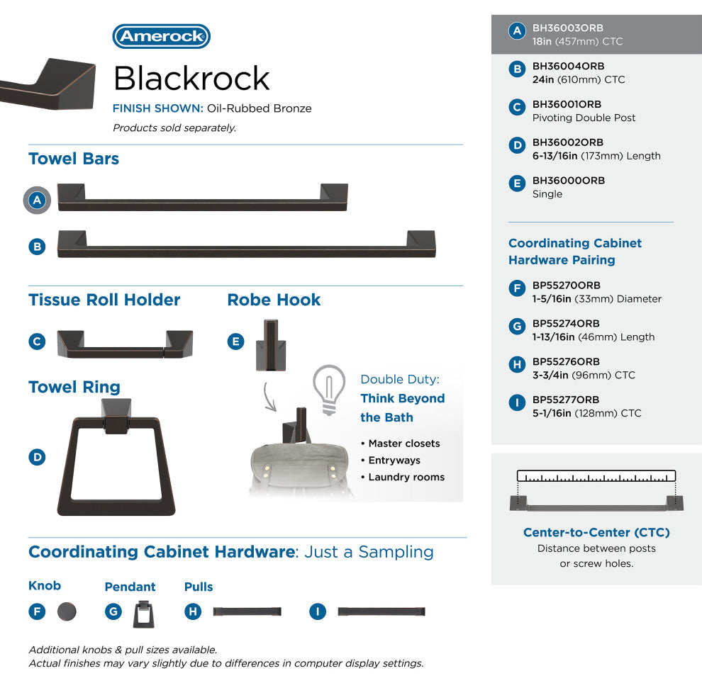 Amerock Blackrock Contemporary Towel Bar, Oil Rubbed Bronze, 18" Center-to-Cente