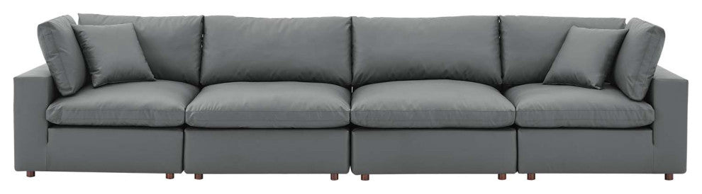 Sofa, Faux Vegan Leather, Gray, Modern, Living Lounge Hotel Hospitality