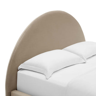 Resort Performance Velvet Arched Round Queen Platform Bed, Taupe