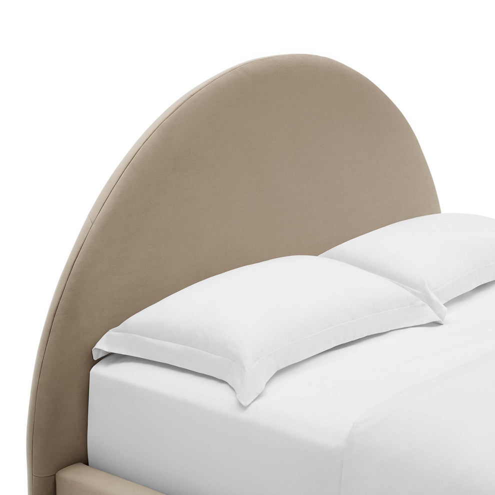 Resort Performance Velvet Arched Round Queen Platform Bed, Taupe