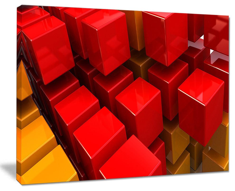"Fractal Cubes, Red and Yellow" Abstract Art Canvas Print, 20"x12"