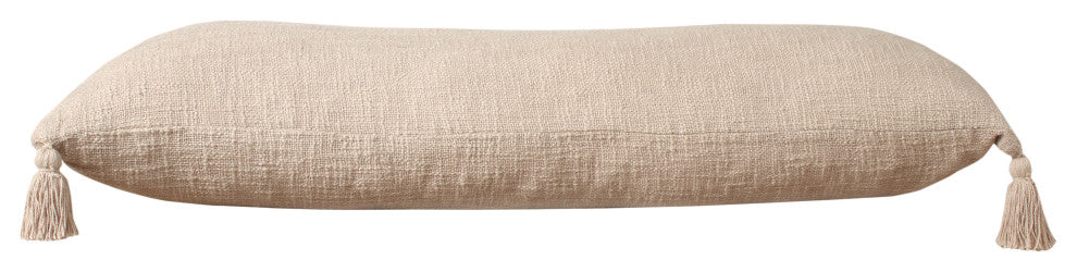 Ox Bay Handwoven Tan/Beige Solid Organic Cotton Pillow Cover, 14"x36"