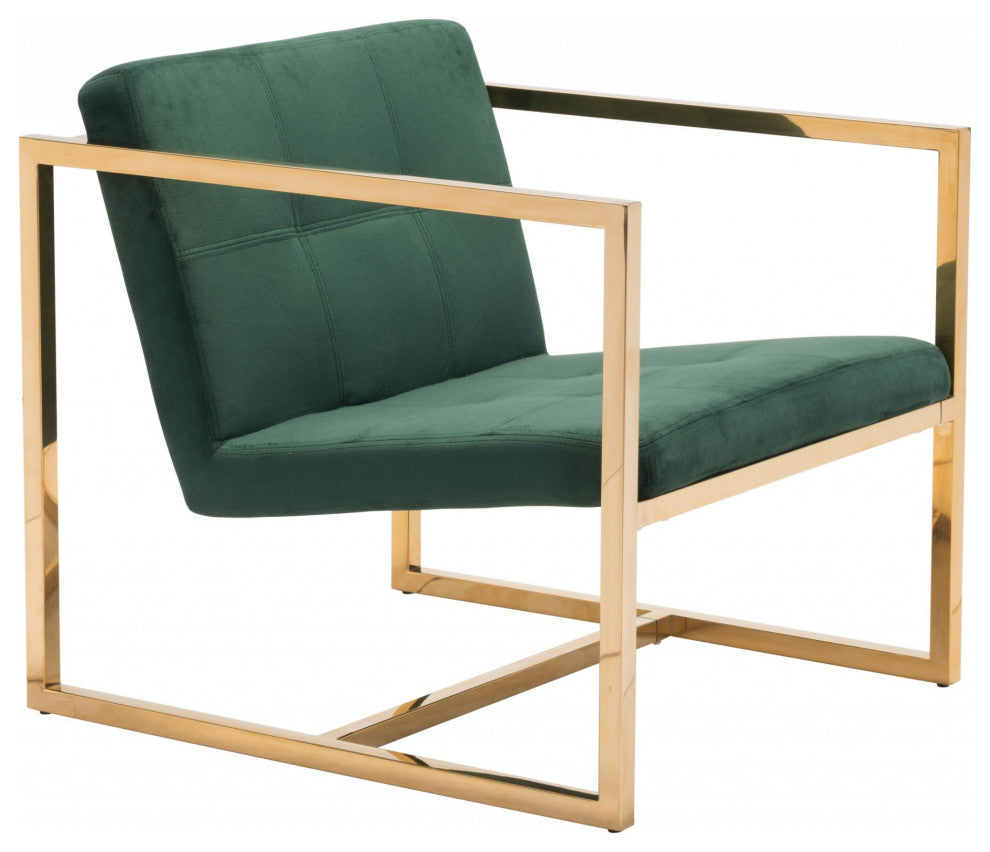 Gold Cubed Deep Green Microfiber Armchair