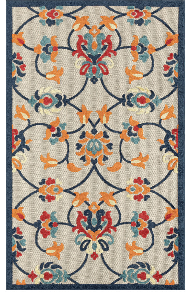 Floral Damask High-Low Indoor Outdoor Area Rug - 2' x 3'