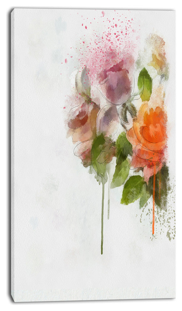 Pink and Orange Roses on White, Modern Forest Canvas Art, 16"x32"