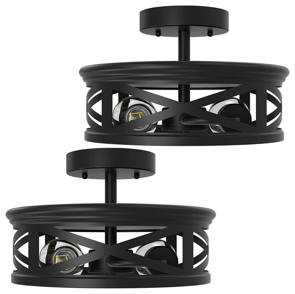 2 Pack, Semi Flush Ceiling Light Fixture, Industrial Black Ceiling Lamp