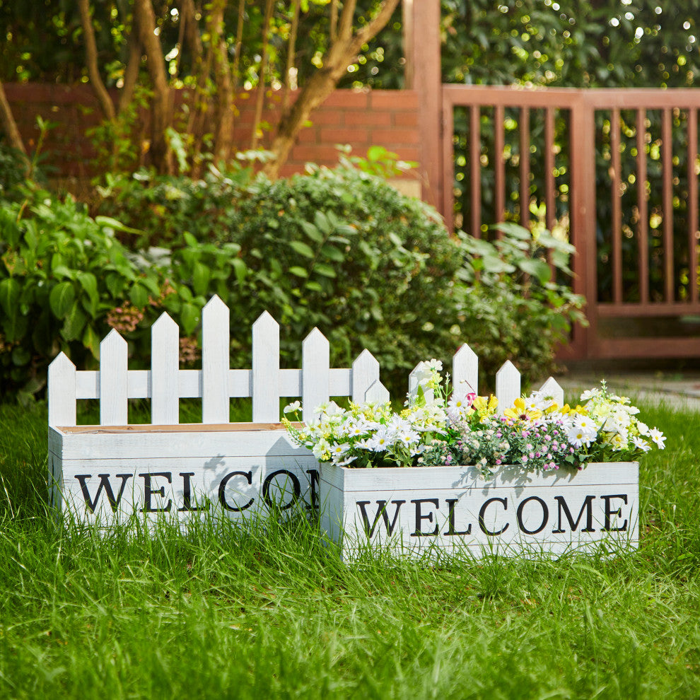 Set of 2 Fence-Inspired Planter Stands, White