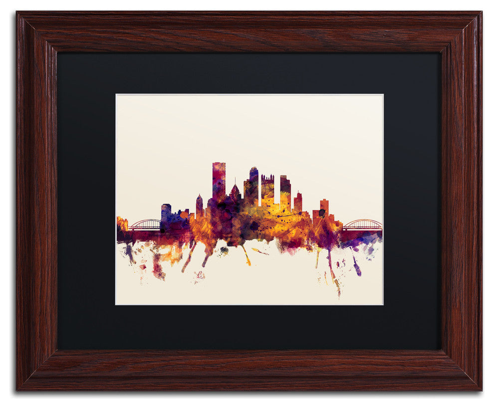 "Pittsburgh Skyline IV" Matted Framed Canvas Art by Michael Tompsett