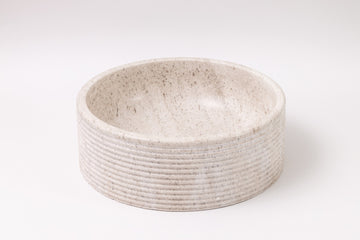 Natural Stone Vessel Bathroom Sink, Brushed Blizz Marble