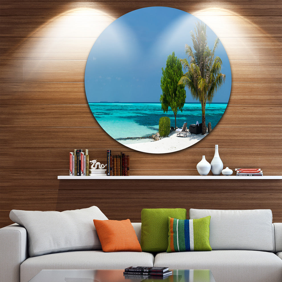Beach With White Sand And Turquoise Water, Seascape Round Wall Art, 23"