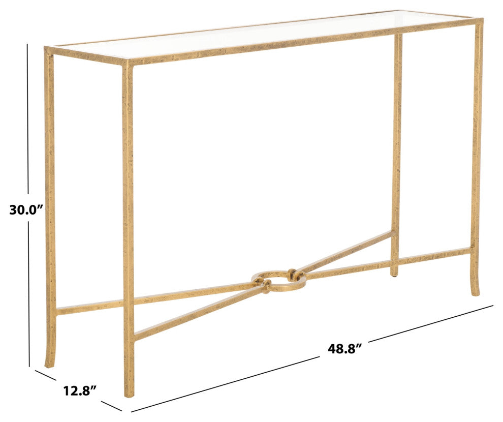 Safavieh Couture Tauri Metal Console Table, Brass/Clear