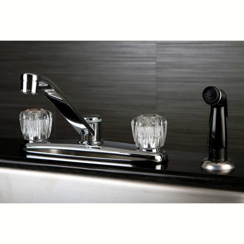 Kingston Brass 8" Centerset Kitchen Faucet With Sprayer, Polished Chrome