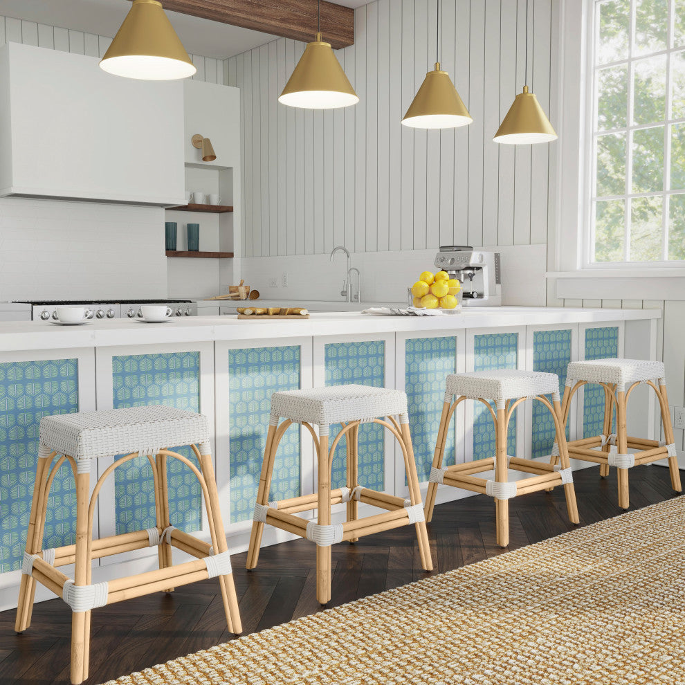 Robias Rectangular Rattan 24.5" Counter Stool, White