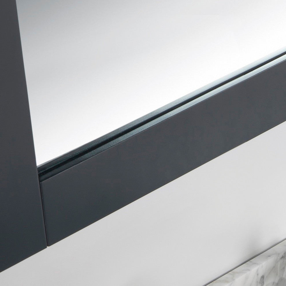 34" Solid Wood Frame Mirror, Dark Gray