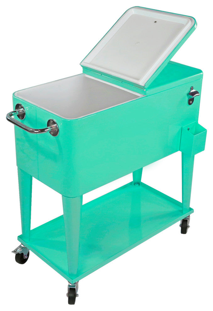 80 Quart Retro Rolling Cooler Cart, Outdoor, Seafoam