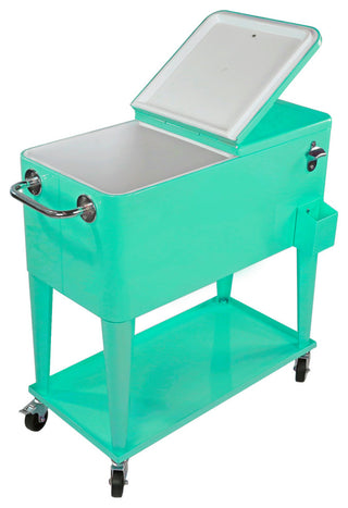 80 Quart Retro Rolling Cooler Cart, Outdoor, Seafoam