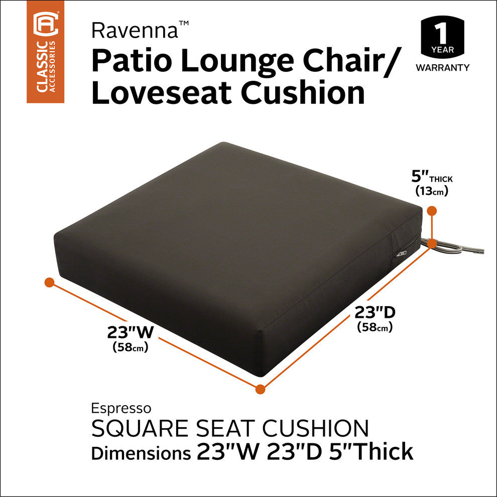 Square Patio Seat Cushion Slip Cover and Foam, Espresso, 23"x23"x5"