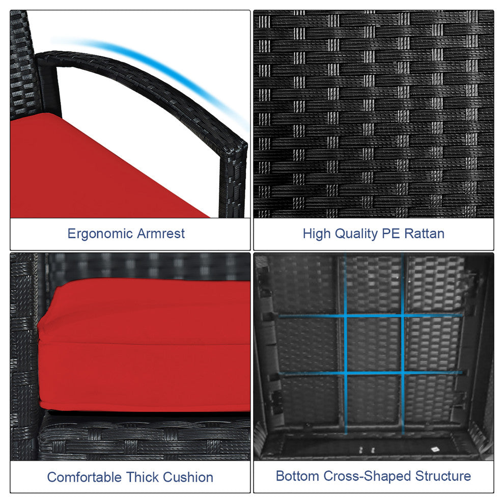 Costway 3PC Patio Rattan Furniture Set Table Conversation Sofa Cushioned Red