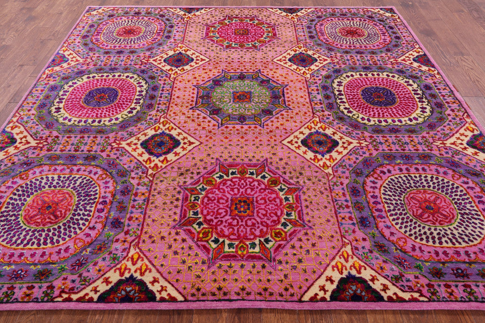 9' Square Mamluk Hand Knotted Wool & Silk Rug - Q13724