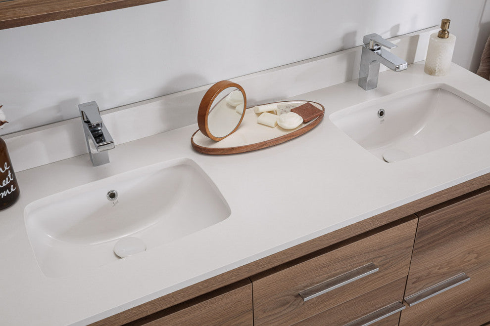 Mila Collection 60" Bathroom Vanity With Sink, Mirror, Countertop, Walnut Brown