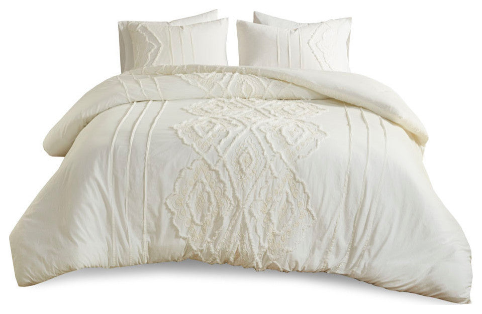Madison Park Margot Geo Chenille 3-Piece Comforter/Duvet Cover Mini Set, Ivory