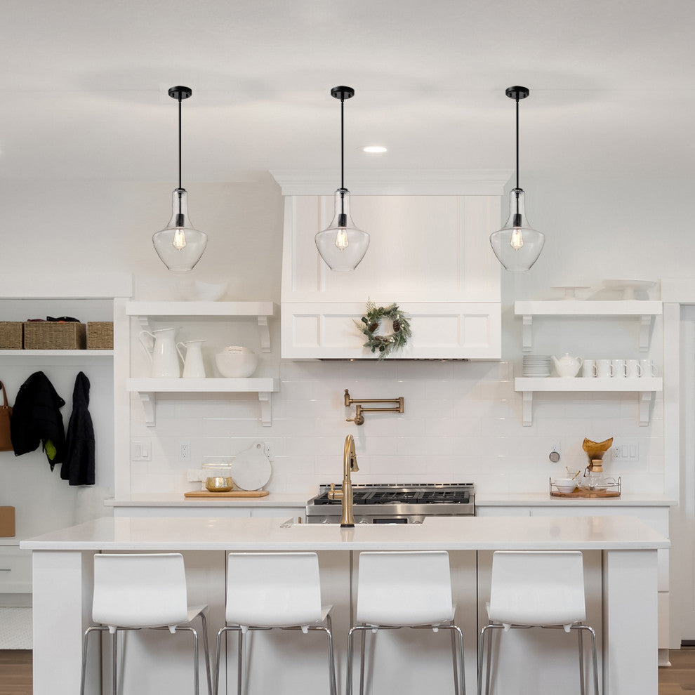 1-Light Farmhouse Matte Black Pendant Light With Clear Glass Shade