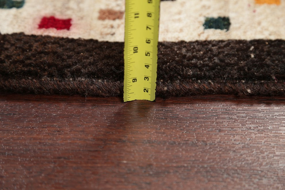 Consigned, Oriental Persian Hand-Knotted Gabbeh Area Rug Wool, Beige, 4'10"X2'6"